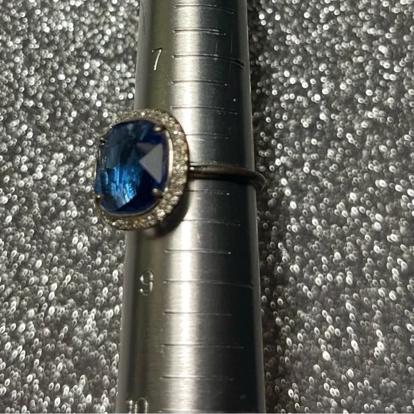 Vintage cocktail faux blue topaz silvertone - Picture 2 of 4